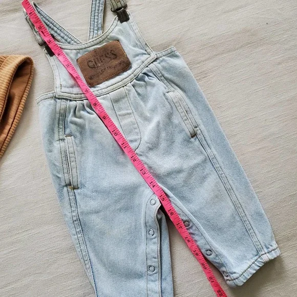 Vintage Guess Leather Patch Clip Overalls 6 months - Picture 6 of 11